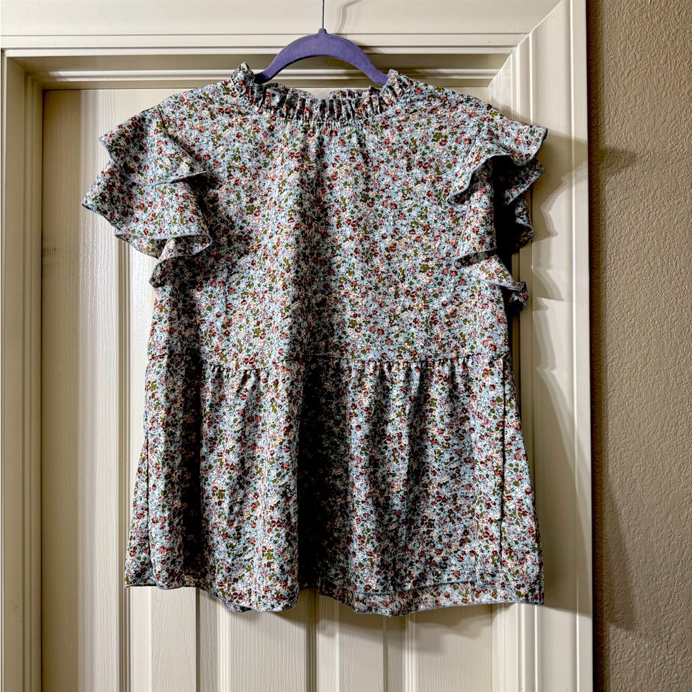 SHEIN short sleeve frolar print peplum